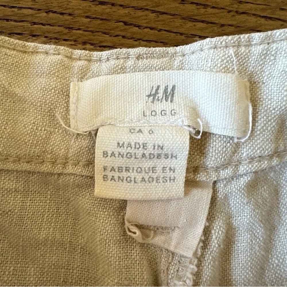 H&M 100% Linen Neutral Wash High Waisted Pants Sz 6